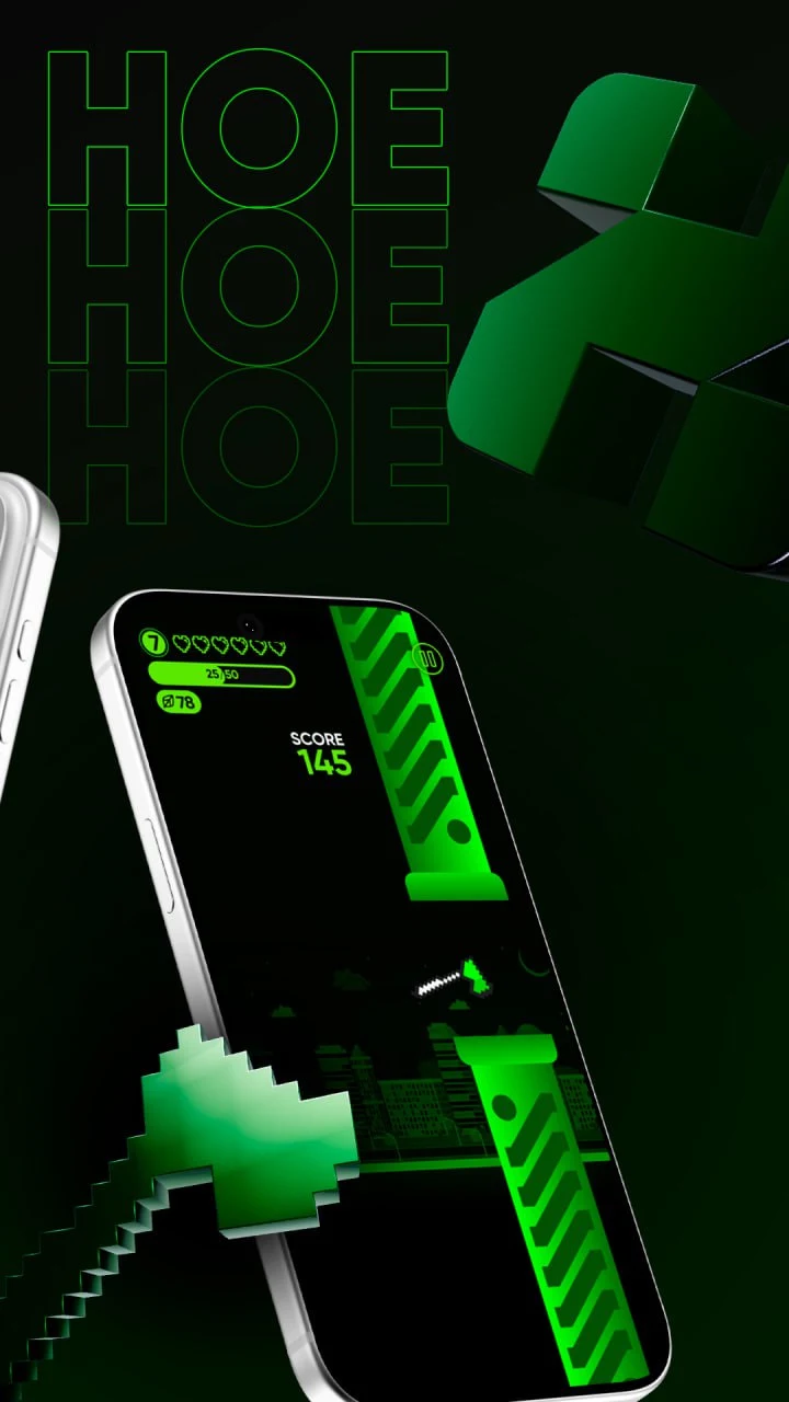 Hoe gameplay — dodging gates, score and coins